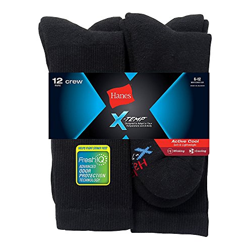 Mens Freshiq X-Temp Active Cool Crew Socks 12-Pack (AC1812) -BLACK -6-12