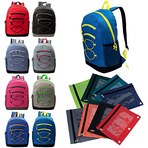 24-Pack - 17' Sport Backpacks with Pencil Pouch - Bulk Bundle Essential for Elementary, Middle, and High School Students, 8 Assorted Colors