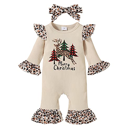 Fernvia Newborn Baby Girl Christmas Outfits Infant Christmas Romper Cute Ruffle Jumpsuit Bodysuit Kids One-Piece Clothes Fall