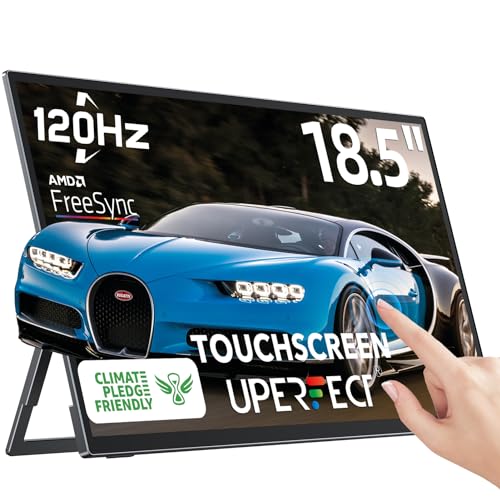 UPERFECT 18.5'' Portable Touchscreen 120hz Monitor w/VESA & 180° Adjustable Stand, Ultra-Slim & Lightweight UHD FreeSync IPS HDR Gaming Display, USB C Travel Second Monitor for Laptop Switch Phone