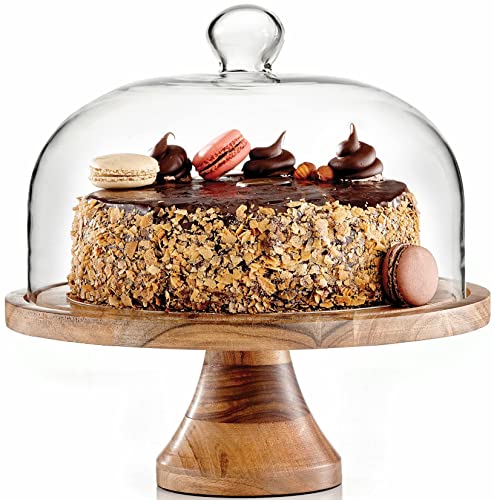 Royalty Art 4-in-1 Cake Stand with Dome, Cheese Board, Covered Platter, and Serving Tray for Pastries, Pies, Appetizers, and Holiday Treats, Decorative Kitchen Server and Display