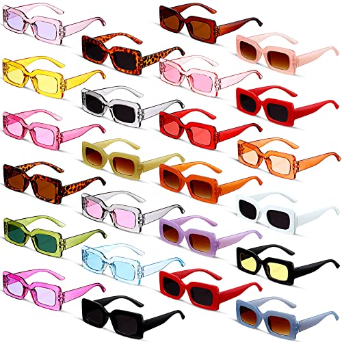 24 Pairs Sunglasses Retro for Women, Small Rectangle Square Glasses 90s Vintage Sunglasses Trendy Chunky Glasses (Cute Color)