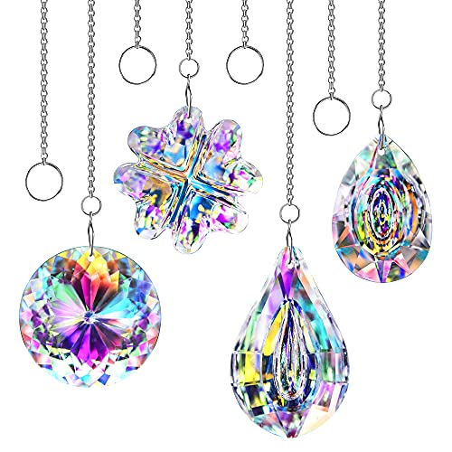 4pcs Crystal Suncatchers Ceiling Fan Pull Chains Hanging Sun Catchers Rainbow Maker for Home Lamp Chandelier Lamp Prisms