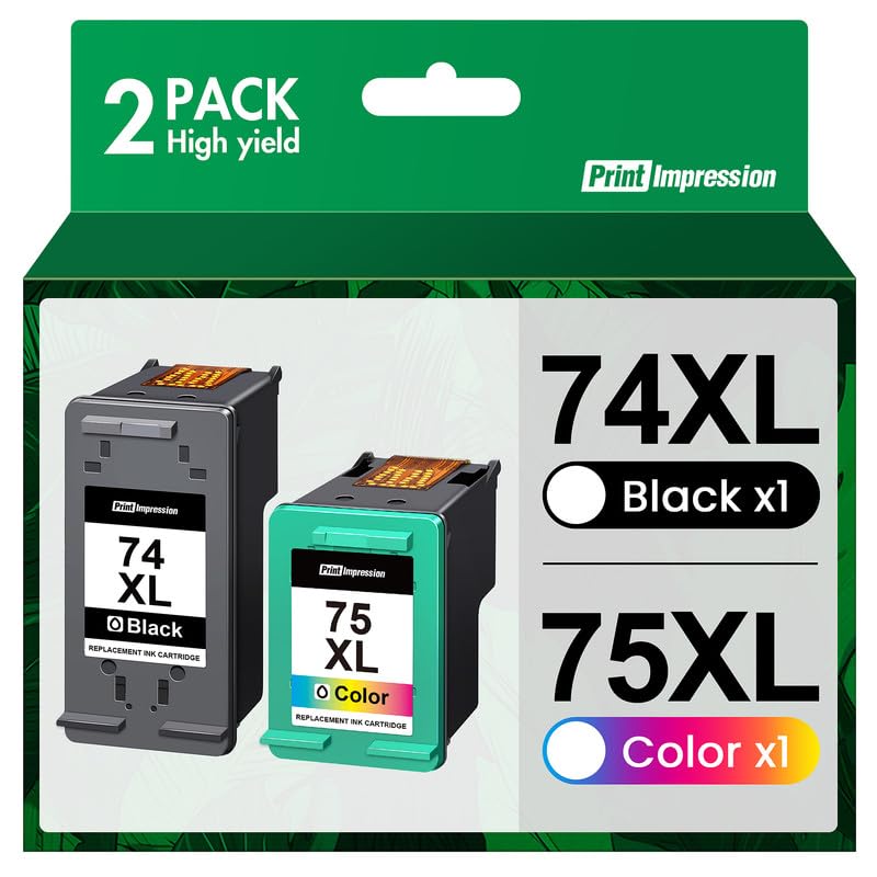 Remanufactured Ink Cartridge Replacement for HP 74 75 Ink Cartridges Combo Pack 74XL 75XL High Yield for HP Deskjet D4260 Officejet J5788, J6480 hotosmart C4342 C4344 Printer (1 Black, 1 Tri-Color)