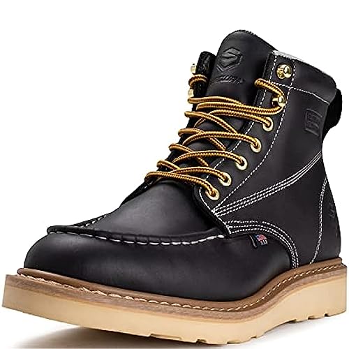 SUREWAY 6 inch Mens Wedge Moc Toe Work Boots for Men Soft Toe-Durable,Comfortable,Lightweight,Full Grain Leather,Goodyear,Non-Slip EH Safety Industial Construction Work Boots/Shoes for Men/Women