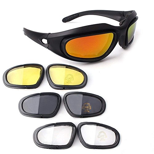 Bernard Bertha Motorcycle Riding Glasses Goggle Kit, Padded Glasses Frame with 4 Lens Kit for Outdoor Activity Sport