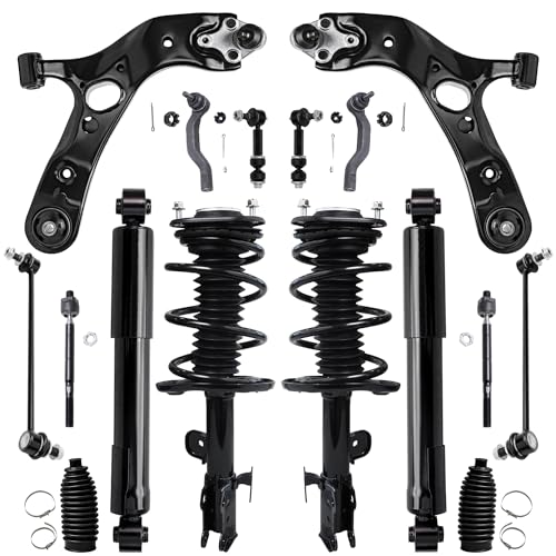 Detroit Axle - Front End 16pc Suspension Kit for 2006-2012 Toyota RAV4, 2 Ready Struts, 2 Lower Control Arms, 4 Tie Rods 4 Front Rear Sway Bars 2 Rear Shock Absorbers 2 Boots Replacement [2.4L 2.5L]