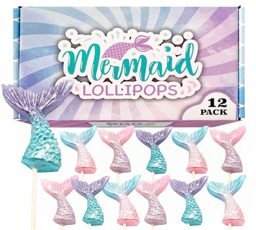 Mermaid Candy Lollipops - 12 Suckers Individually Wrapped - Great for Mermaid Party Favors - Goodie Bags - Candy Buffet - Cake Toppers (Mermaid Lollipops)