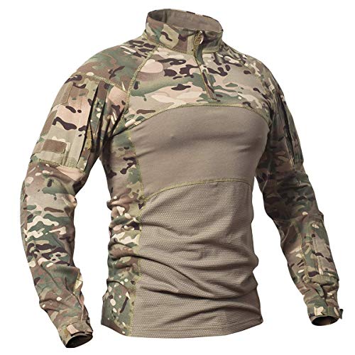 CARWORNIC Men's Tactical Military Combat Shirt Long Sleeve Camo T Shirt
