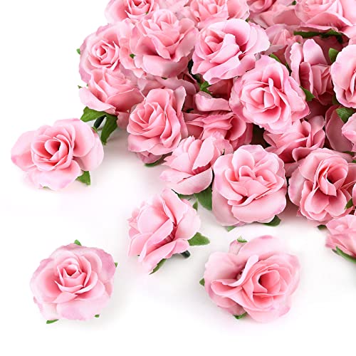 Kesoto 50pcs Pink Roses Artificial Flowers Bulk, 1.6' Small Silk Fake Roses Flower Heads for Decoration, Crafts, Wedding Centerpieces Bridal Shower Party Home Decor