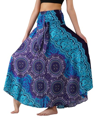 Long Skirts for Women Maxi Boho Skirt Hippie Clothes Bohemian Print (Bohorose Blue, One Size)