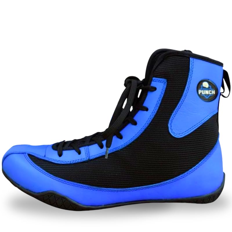 Rightpunch Professional Boxing Shoes for Men, Women | Breathable Boxing Shoes | Non-Slip Rubber Sole Shoes for Champions | Lightweight Training Boots for All Ages and Genders | Blue
