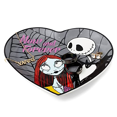 Disney The Nightmare Before Christmas Jewelry Dish - Ceramic Trinket Tray - Now and Forever Jack and Sally Heart Ring Dish