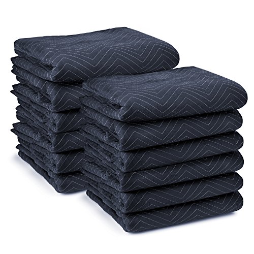 Sure-Max 12 Moving & Packing Blankets - Pro Economy - 80' x 72' (35 lb/dz weight) - Quilted Shipping Furniture Pads Navy Blue and Black
