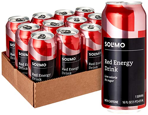 Amazon Brand - Solimo Red Energy Drink, Sugar Free, 16 fl oz (Pack of 12)