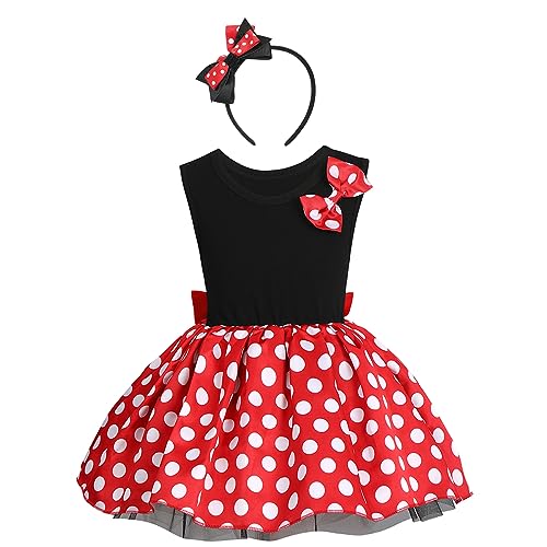 IBTOM CASTLE Toddler Little Baby Girl Polka Dots Princess Mini Costume First Birthday Outfits Fancy Dresses up Pageant Party Cosplay Ears Halloween Christmas Formal Dance Clothing Set Black-2pc 4-5T