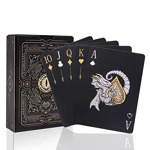 WJPC Easy Shuffling Plastic Waterproof Playing Cards,Cool Black Dragon Poker Cards for Game and Party, Deck of Cards（Dragon