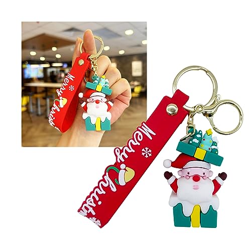 GKmow 1 PC Santa Claus Key Chain, 2.6' x 1.5' Christmas Theme Key Bag, Car Universal Soft Key Pendant Gift (Green)