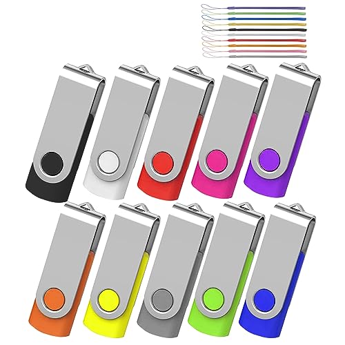 AreTop 32GB Flash Drive, Pack of 10 USB Drive, Portable Keychain Lanyard Thumb Drive for Date Storage, Jump Drive Colorful Multipack, USB2.0 USB Flash Drive 10 Pack(10 Pack 32GB, Mix-Colors)