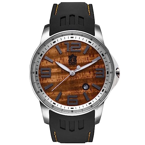 'The Surfrider' Hawaiian Koa Wood Watch (42mm, Chrome & Silicone)