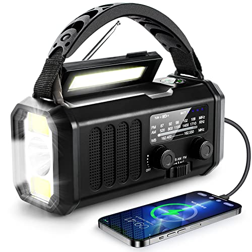 10000mAh Solar Radio, Crank Radio, Emergency Radio, NOAA/AM/FM Weather Radio, USB Type-C Charging,Dynamo Radio,Polymer Battery,Torch & LED Reading Light, SOS Alarm,Compass for Camping Black