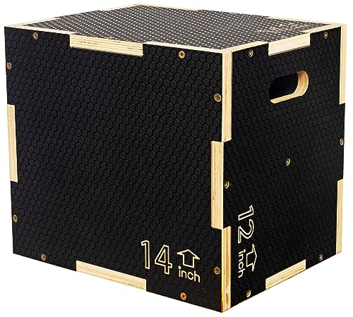 Signature Fitness 3 in 1 Non-Slip Wooden Plyo Box Plyometric Box Jumping Exercise, Multiple Sizes