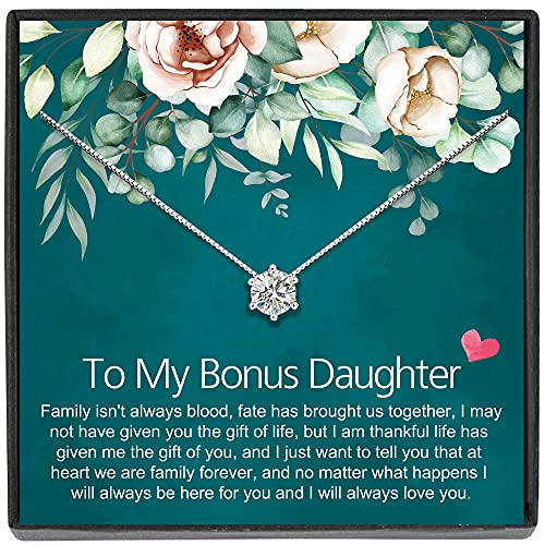 JeeweLife Bonus Daughter Necklace, Sterling Silver Necklace Stepdaughter Birthday Gift, Stepdaughter Gifts from Stepmom, Wedding Gift for Stepdaughter
