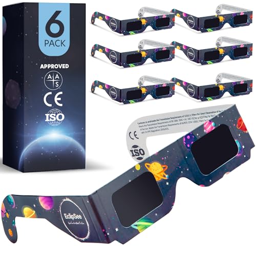 Eclipsee Solar Eclipse Glasses (6 pack) CE and ISO Certified Safe Shades for Direct Sun Viewing 2024 Approved