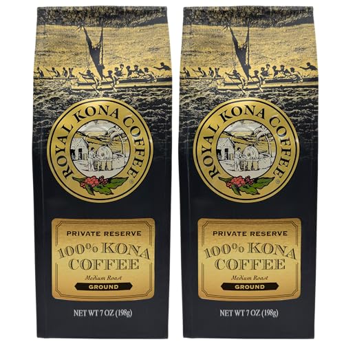 Royal Kona 2-PACK 100% Hawaiian Kona Coffee, Private Reserve Medium Roast, Ground - 7 Ounce Bags (Pack of Two)