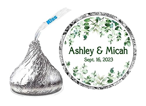 216 EUCALYPTUS GREENERY WEDDING FAVORS STICKERS LABELS FITS HERSHEYS KISSES CHOCOLATE CANDY PERSONALIZED