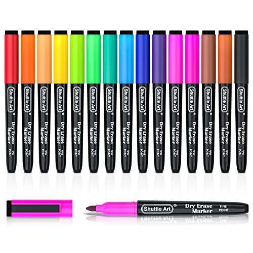 Shuttle Art Dry Erase Markers, 15 Colors Magnetic Whiteboard Markers, Fine Point, Perfect For Writing on Whiteboards, Dry-Erase Boards,Mirrors for School Office Home