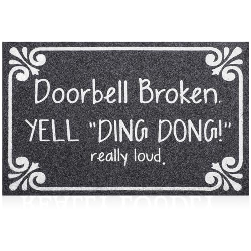 HLFMVWE Indoor Door Mat Welcome Mats for Front Door Outdoor Brown Heavy Duty Backing Doormat, Doorbell Broken Yell Ding Dong Really Loud Mat for Home Decor Farmhouse Balcony Patio 28' x 18'