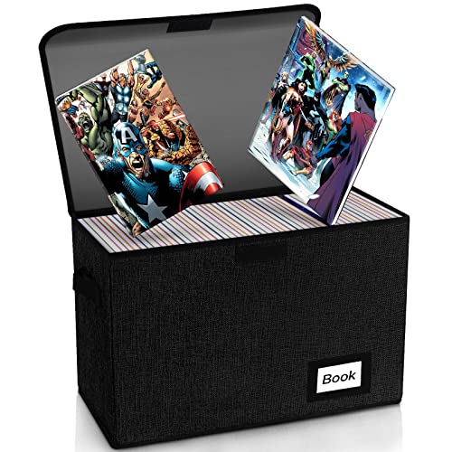 YNSZAS Comic Book Storage, Comic Book Box, 15.8' X 7.8' X 11.8', Collapsible Comic Short Box, Holds 160-180 Comic Book, Heavy Duty Comic Collection Gift Bin Container Holder Shelf (Black)