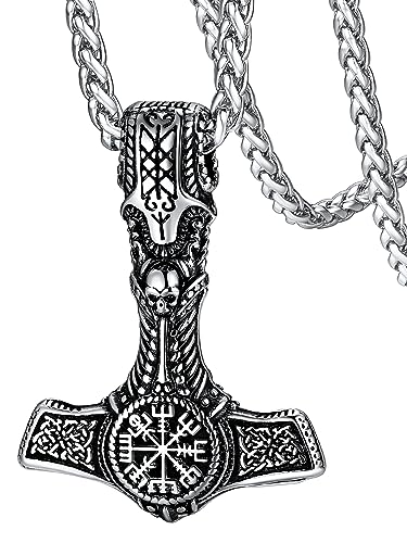 FaithHeart Thor Hammer Necklace for Men Stainless Steel Norse Viking Pendant Nordic Mythology Jewelry