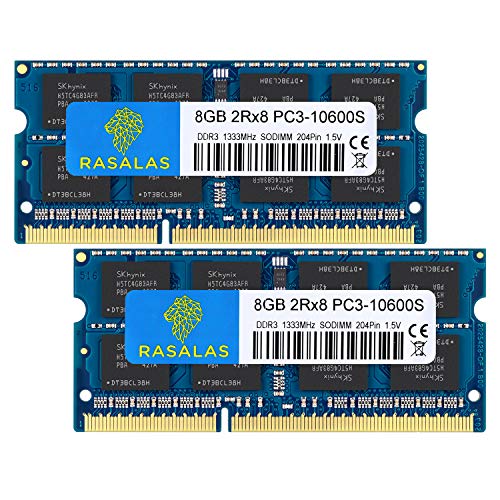 Rasalas 16GB kit (2x8GB) DDR3 1333MHz SODIMM PC3-10600 CL9 204-Pin Non-ECC Unbuffered Notebook Laptop RAM Memory Upgrade