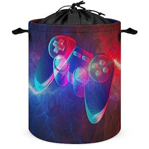 Boys Gamepad Waterproof Oxford Cloth Laundry Basket Abstract Gaming Controller Gamer Video Pattern for Blanket Toys Dirty Clothes in Living Room Bathroom Bedroom One Size