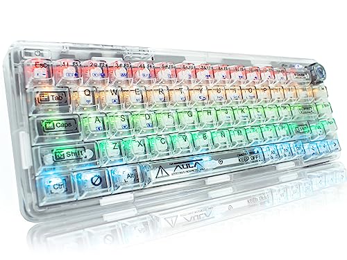 ZDawnn Transparent keycaps Mechanical Gaming Keyboard.68keys with RGB Backlit. Bluetooth/2.4Ghz Wireless/Type-C Hot Swap 3 in 1 Mode. (White)