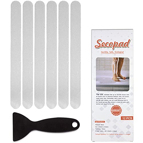 Secopad Original Anti Slip Shower Stickers, Safety Bathtub Strips Adhesive Decals with Premium Scraper for Bath Tub Shower Stairs Ladders Boats