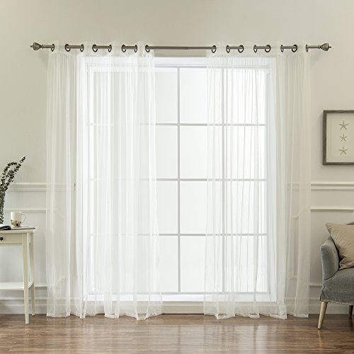 Best Home Fashion Tulle Sheer Lace Curtains – Antique Bronze Grommet Top – White - 52' W x 96' L - (Set of 2 Panels)