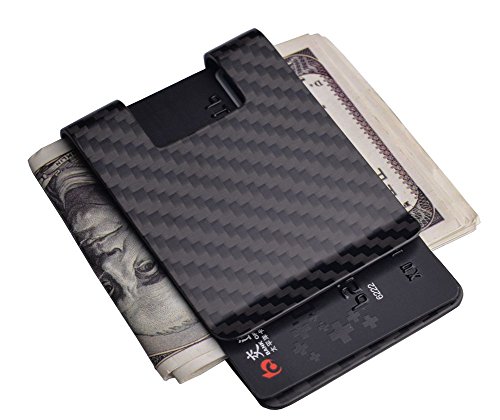CL CARBONLIFE Carbon Fiber Money Clip Wallet, Business Card Holder RFID Protector Credit Card Holder Wallet Clips For Men (Black 3k Matte, 3.5'x2.2'x0.6')
