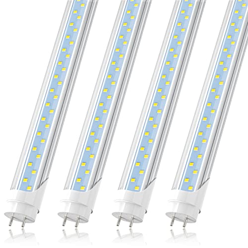 JESLED T8 T12 4FT LED Type B Light Bulbs, 24W 3000LM 5000K Daylight White, Flourescent Tube Replacement, ETL Listed, Remove Ballast, Double Row, Dual-end Powered, Clear, Warehouse Lights 4Pack