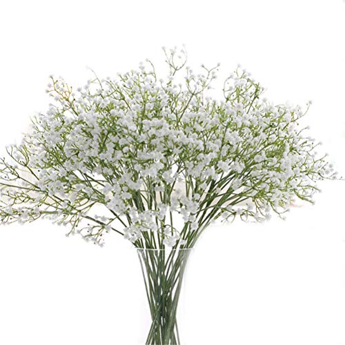 Gumolutin 9Pcs Long Stem Artificial Baby Breath Flowers Real Touch Silk Gypsophila Bouquets for Office Indoor/Outdoor Wedding DIY Party Centerpieces Arrangements Decoration(White)