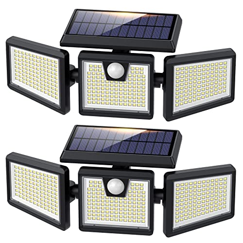 [2-Pack] Solar Outdoor Lights 341 LED Solar Motion Sensor Lights, 3 Head Security Lights with PIR Waterproof Solar Flood Wall Lights for Garden Patio