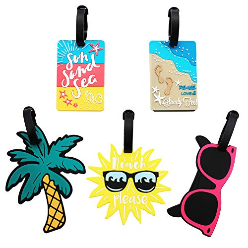 Mziart Cute Luggage Tags for Women Men, Summer Beach Bag Tags Unique Travel Baggage Tags Suitcase Identifier Labels, Set of 5