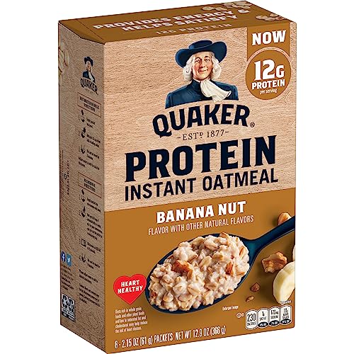 Quaker, Protein Instant Oatmeal, Banana Nut, 12.9 Oz, 6 Count (Pack of 1)