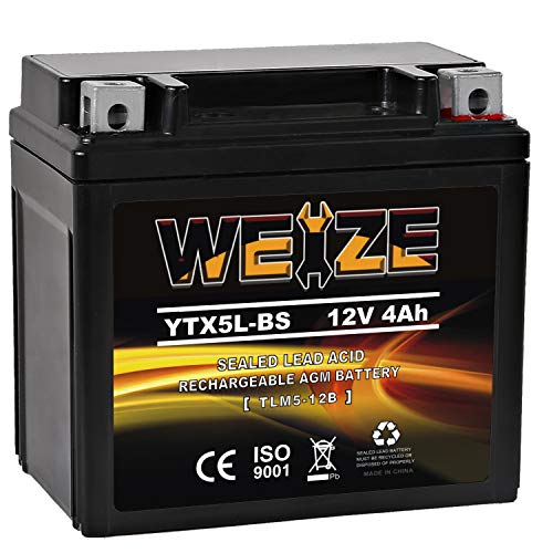 Weize YTX5L-BS High Performance - Maintenance Free - Sealed AGM Motorcycle CTX5L Battery compatible with Honda YUASA Yamaha ETX5L-BS Batteries