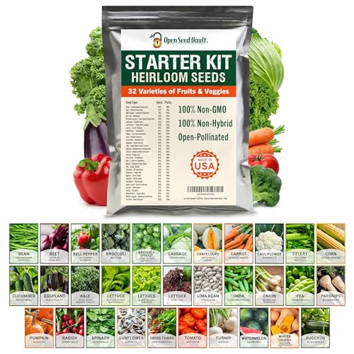 Open Seed Vault 15,000 Non GMO Heirloom Vegetable Seeds for Planting Vegetables and Fruits (32 Variety Pack) - Gardening Seed Starter Kit, Survival Gear Food, Gardening Gifts, Prepper Supplies