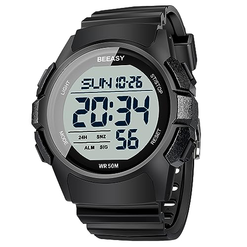 Beeasy Men Digital Sports Watch,Waterproof Watch with Stopwatch Countdown Timer Alarm Function Dual Time Watch for Mens Student