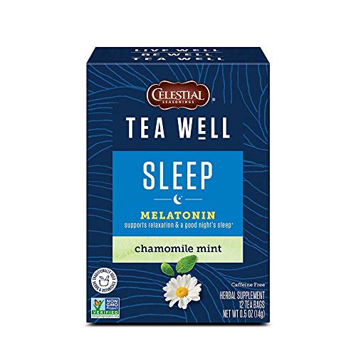 Celestial Seasonings TeaWell Herbal Tea, Sleep with Melatonin, Chamomile Mint, Caffeine Free Wellness Tea, 12 Tea Bags (Pack of 6)