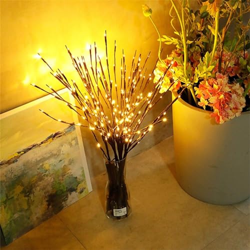 DK177 6 Pack Led Branch Light Battery Operated Lighted Branch Vase Filler Willow Tree Artificial Little Twig Power Brown 30 Inch 20 LED for Home Romantic Decoration, Warm White